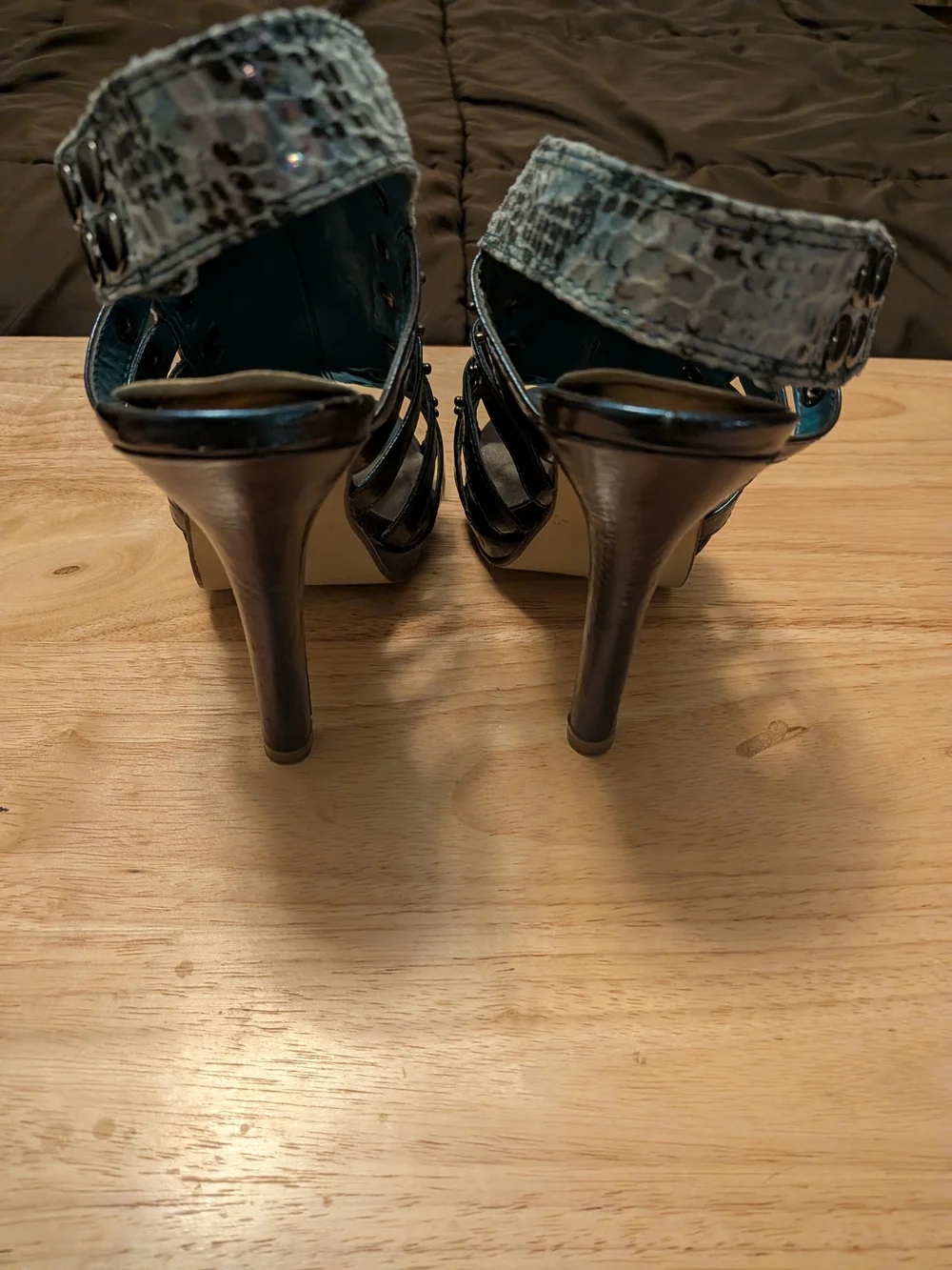 ICORA Snake-Print Studded Strappy High Heels